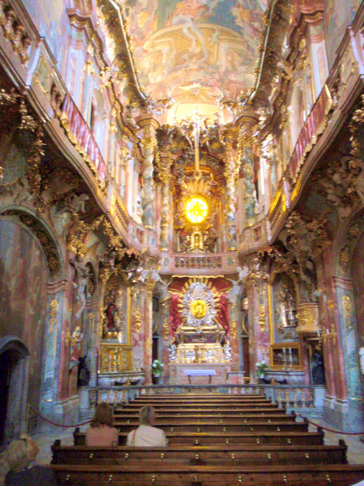 Asamkirche: A view of the alter through the nave.